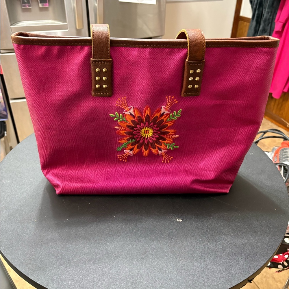 Pink Embroidered Tote Bag